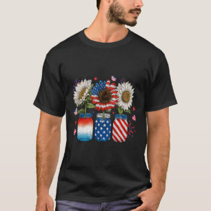 Amerikansk patriotisk USA flagga Burk med solros 4 T Shirt