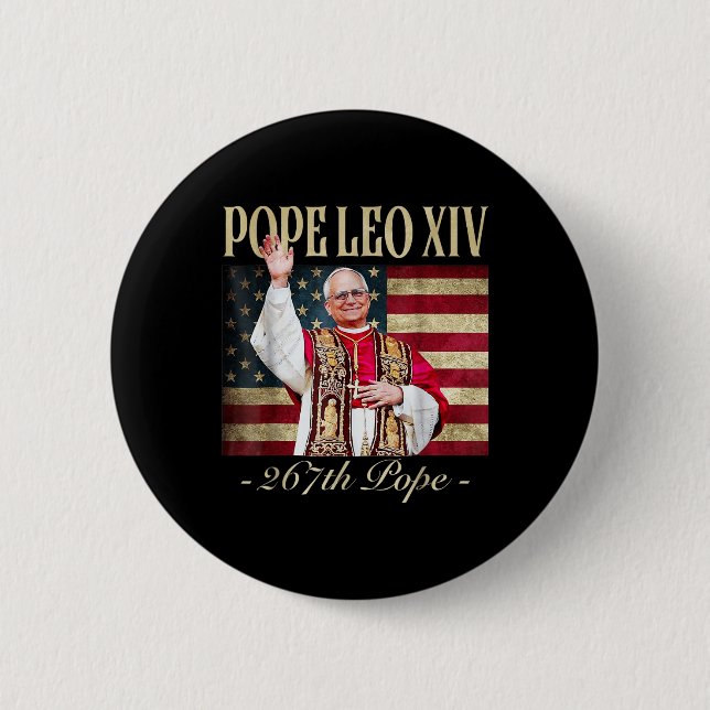 Amerikansk påve Leo Xiv 267th U.s. Flagga Catholiq Knapp (Framsida)