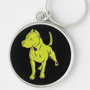 Amerikansk Pit Bull Terrier Porträtt Rund Silverfärgad Nyckelring