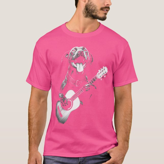 Amerikansk Pitbull som spelar gitarr - Rolig gitar T Shirt (Framsida)