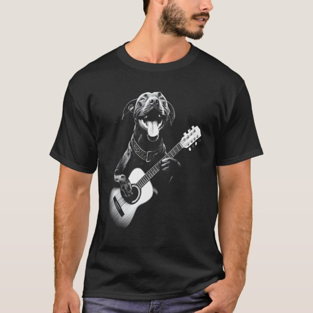 Amerikansk Pitbull spelar gitarr - Rolig gitarrhun T Shirt (Framsida)