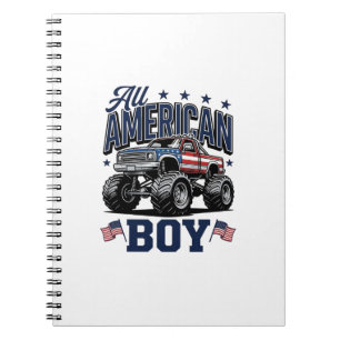Amerikansk Pojke Monster Truck Vintage Patriotisk Anteckningsbok