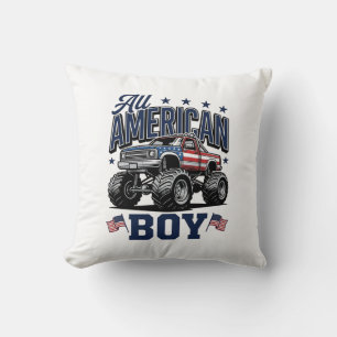 Amerikansk Pojke Monster Truck Vintage Patriotisk Kudde