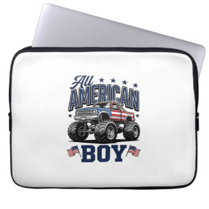 Amerikansk Pojke Monster Truck Vintage Patriotisk  Laptop Fodral