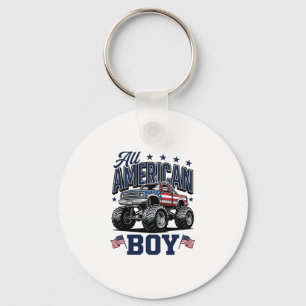 Amerikansk Pojke Monster Truck Vintage Patriotisk Nyckelring