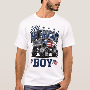 Amerikansk Pojke Monster Truck Vintage Patriotisk T Shirt