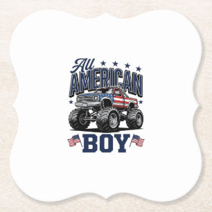 Amerikansk Pojke Monster Truck Vintage Patriotisk Underlägg Papper