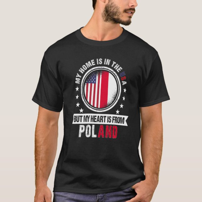 Amerikansk polsk Flagga Heart från Polen, amerikan T Shirt (Framsida)