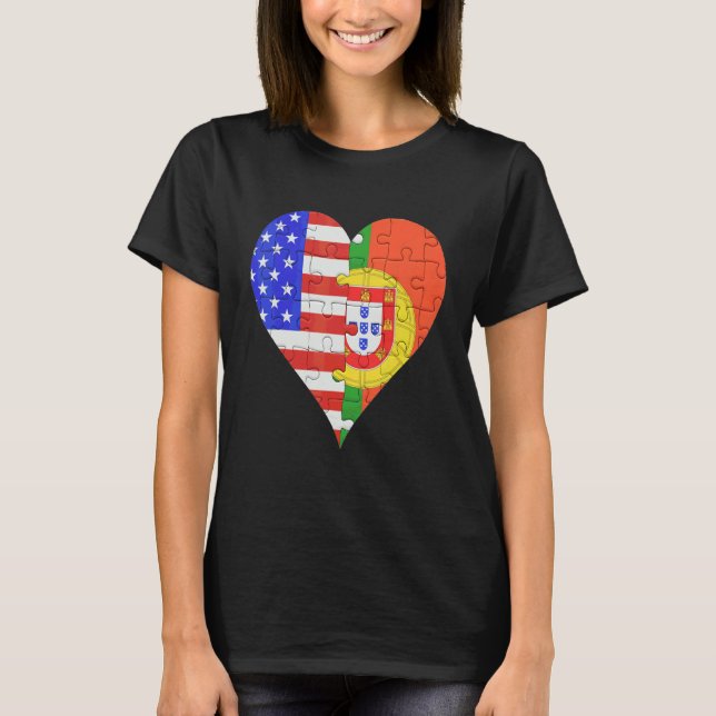 Amerikansk portugisisk Flagga Heart T Shirt (Framsida)