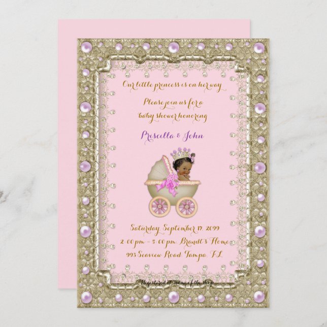 Amerikansk prinsessa baby shower rosa inbjudan 4 (Fram/baksida)