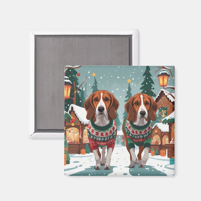 Amerikansk rävhund Jul Snö Holiday Magnet (Front/Back)