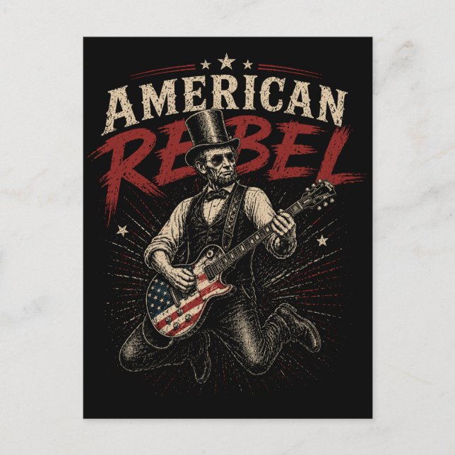 Amerikansk Rebel Lincoln Flag Gitarr Rock Art Helg Vykort (Framsida)