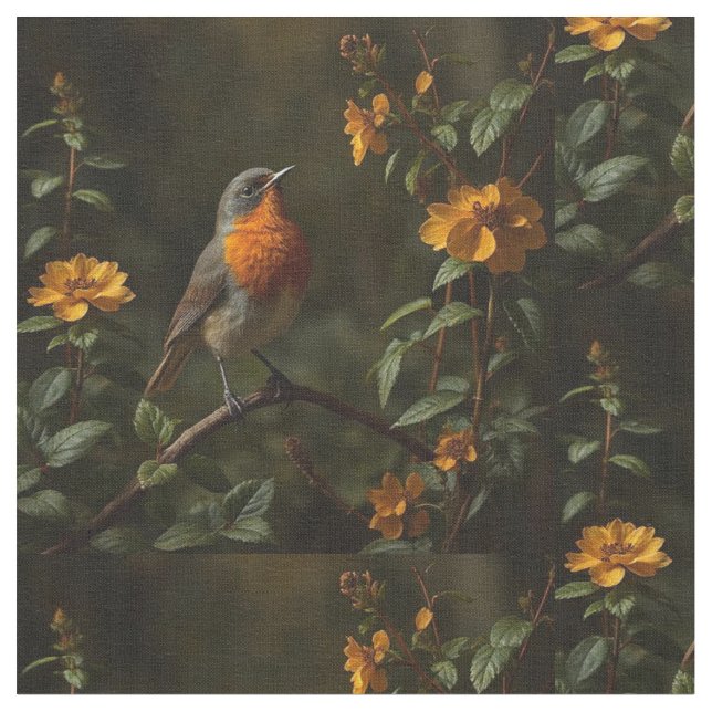 Amerikansk Robin Bird i trädgård Tyg (Närbild)