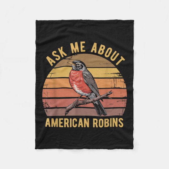 Amerikansk Robin Bird Watching Älskare Vintage Ret Fleecefilt (Framsidan)