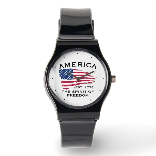 Amerikansk röd vit blå ränder stjärnor flaggmönste armbandsur (Framsida)