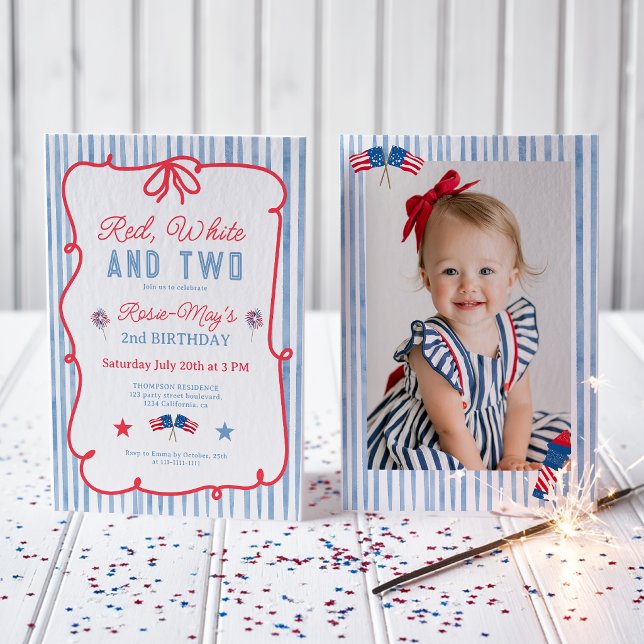 Amerikansk röd vit två 2-årsdag inbjudningar (American Red White Two 2nd Birthday Invitation)