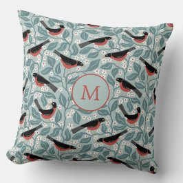 Amerikansk Rödbröst Bokblomster Monogram Kudde
