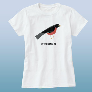 Amerikansk Rödbröst Konst Wisconsin Anpassad Text T Shirt
