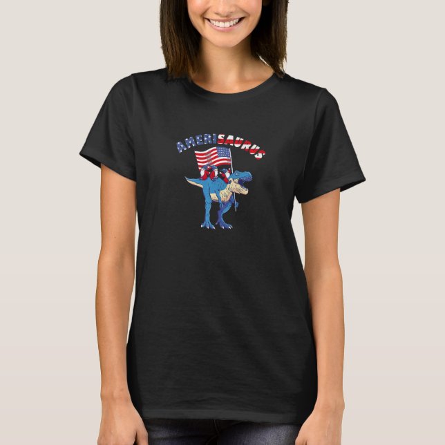 Amerikansk Saurus 4:e Juli Dinosaur Dvärg Usa Rex T Shirt (Framsida)