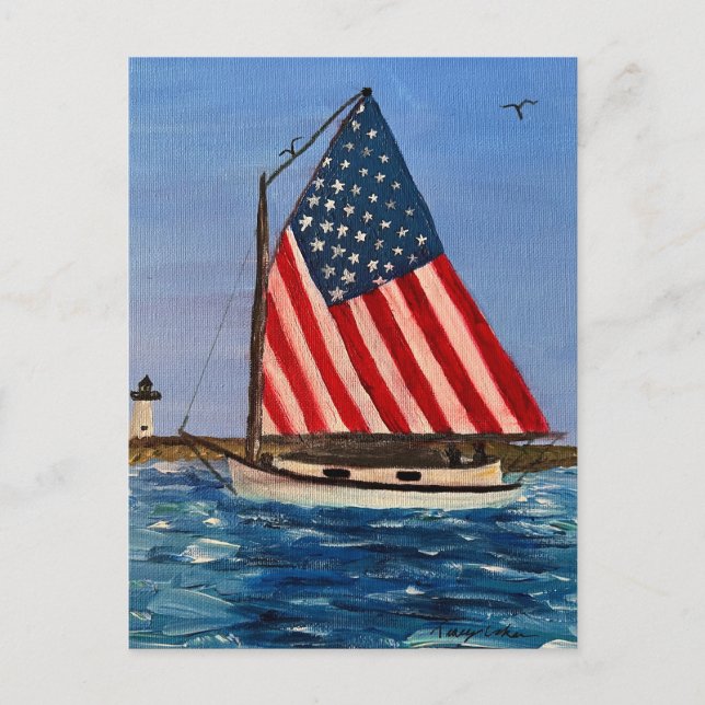 Amerikansk segelbåt vykort (Framsida)