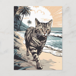 Amerikansk-Shorthair-Cat på en tropisk strand Vykort