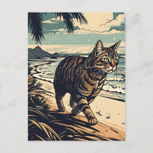 Amerikansk-Shorthair-Cat på en tropisk strand Vykort