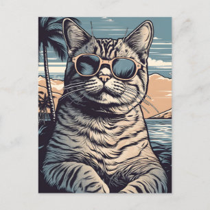 Amerikansk-Shorthair-Cat på en tropisk strand Vykort
