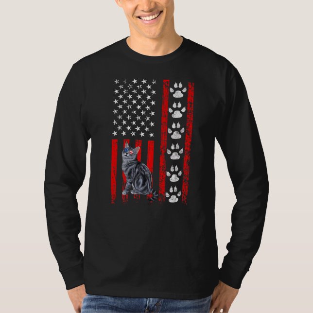 Amerikansk shorthair-katt 4 juli Patriotic Ameri T Shirt (Framsida)