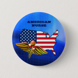 Amerikansk sjuksköterska. Patriotisk design Knapp