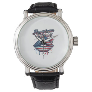 Amerikansk Sjuksköterska Patriotiska Läppar Vektor Armbandsur