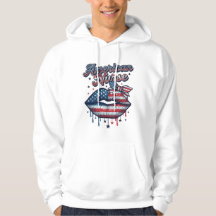 Amerikansk Sjuksköterska Patriotiska Läppar Vektor Hoodie