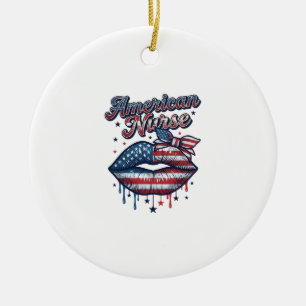 Amerikansk Sjuksköterska Patriotiska Läppar Vektor Julgransprydnad Keramik