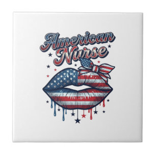 Amerikansk Sjuksköterska Patriotiska Läppar Vektor Kakelplatta