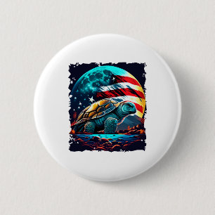Amerikansk sköldpadda under Måne med American Flag Knapp