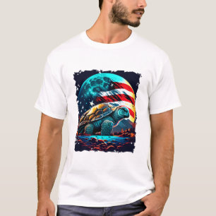 Amerikansk sköldpadda under månen med amerikansk f t shirt