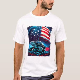 Amerikansk sköldpadda under månen med amerikanska  t shirt