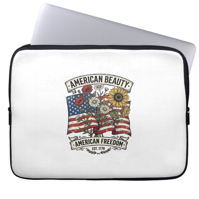 Amerikansk skönhet blomsterflagg patriotisk laptop fodral (Framsidan)