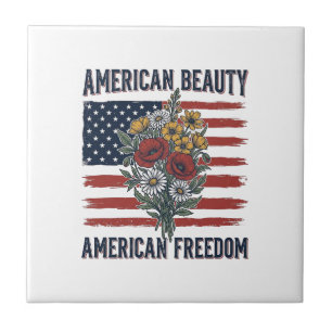 Amerikansk Skönhet Frihet Blommig Flagga Kakelplatta