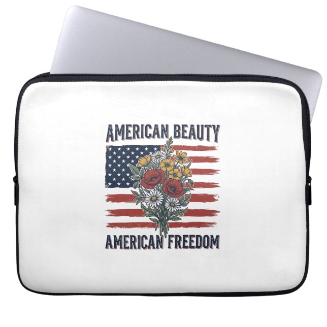 Amerikansk Skönhet Frihet Blommig Flagga Laptop Fodral (Framsidan)