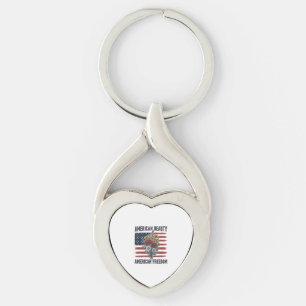 Amerikansk Skönhet Frihet Blommig Flagga Twisted Heart Silverfärgad Nyckelring