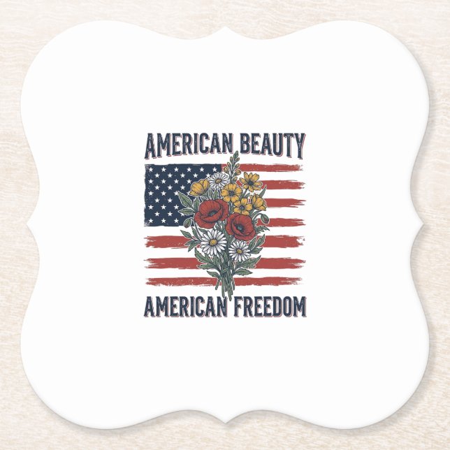 Amerikansk Skönhet Frihet Blommig Flagga Underlägg Papper (Framsida)