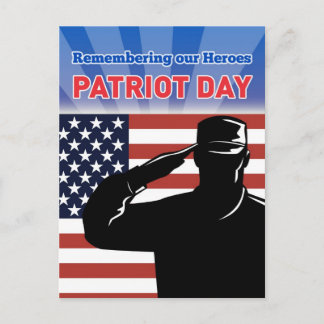 Amerikansk soldat salute flagga patriot Day Vykort