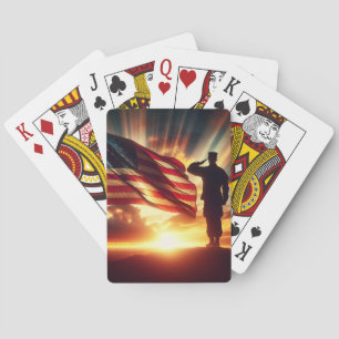 Amerikansk soldat Saluting Flagga Casinokort