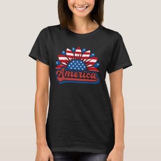 Amerikansk solros USA Flagga Patriotisk blomma T Shirt