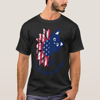 Amerikansk solsken katt och solros katt US Flagga  T Shirt