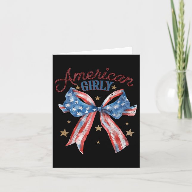 Amerikansk Söt Flickaktig Coquette Båge 4:e Juli U Kort (Framsida)