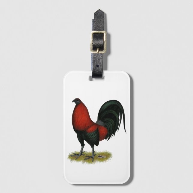 Amerikansk spelhöns svart röd rooster bagagebricka (Framsida vertikal)
