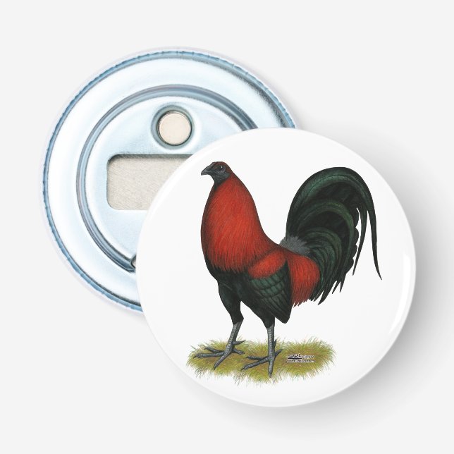 Amerikansk spelhöns svart röd rooster flasköppnare (Framsidan)
