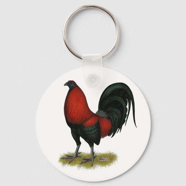 Amerikansk spelhöns svart röd rooster nyckelring (Framsida)
