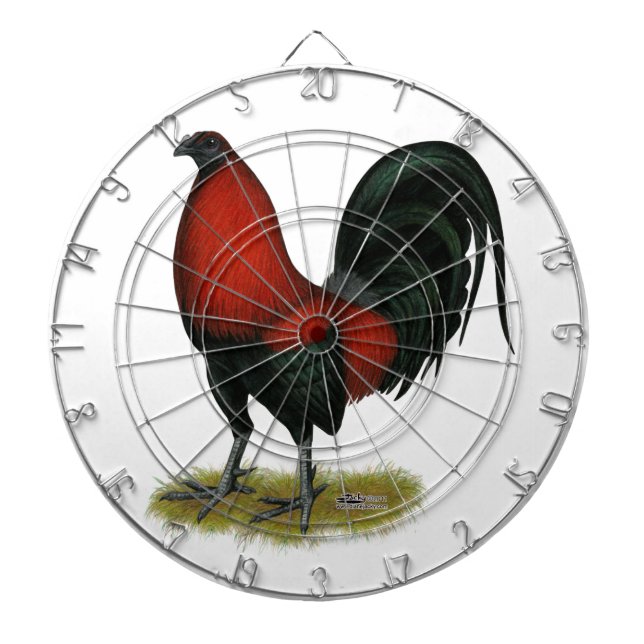 Amerikansk spelhöns svart röd rooster piltavla (Framsidan)